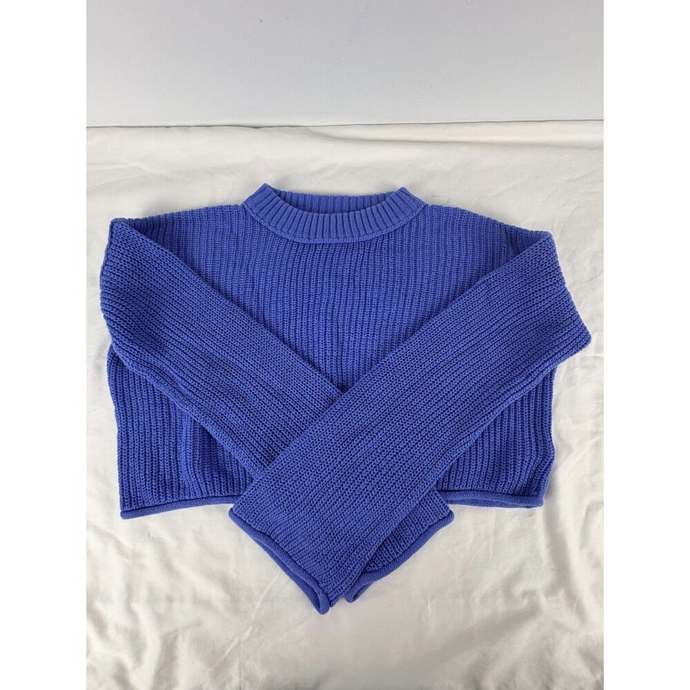 Wild Fable Blue Cropped Chunky Knit Sweater Size Womens M